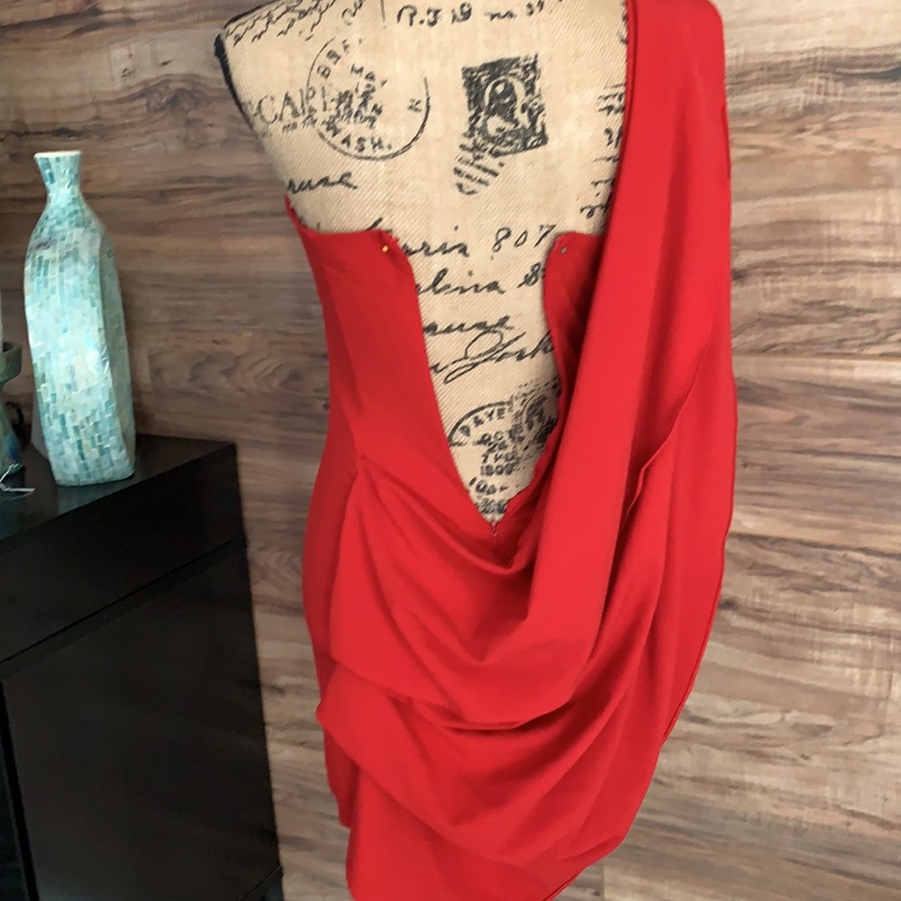 ASOS one shoulder red dress with drape scarf - Picture 3 of 5